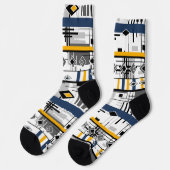 抽象芸術モダン白黒イエローオーナメント地域 ソックス (左)