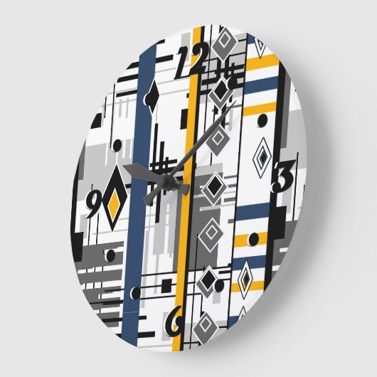 抽象芸術モダン白黒イエローオーナメント地域 ラージ壁時計 (傾斜)