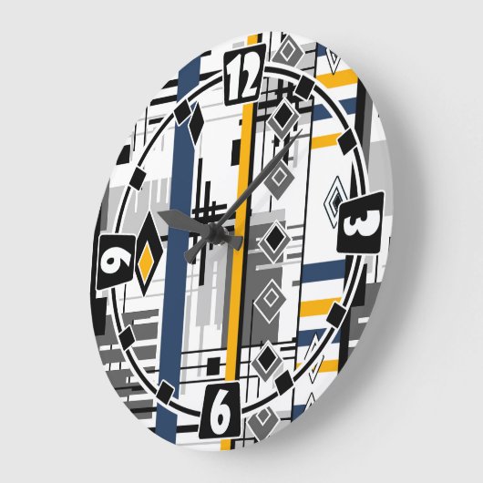 抽象芸術モダン白黒イエローオーナメント地域 ラージ壁時計 (傾斜)