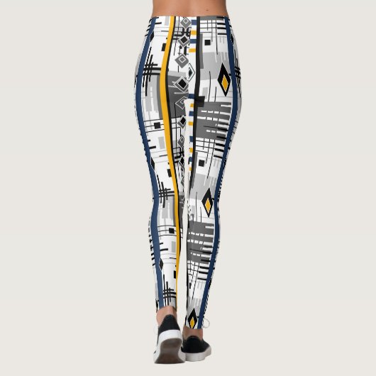 抽象芸術モダン白黒イエローオーナメント地域 レギンス (裏面)