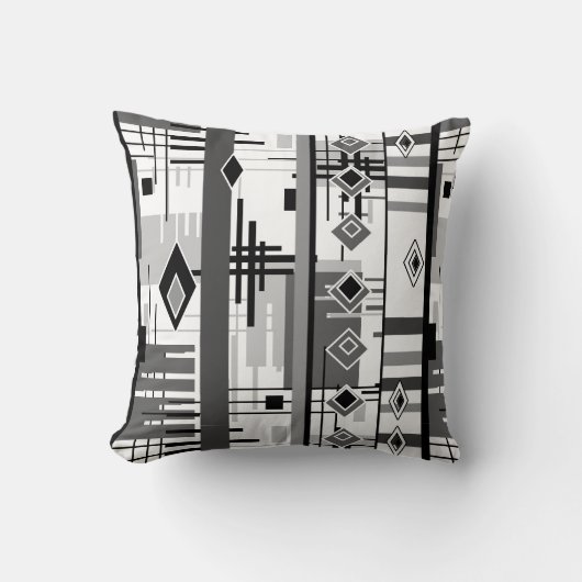 抽象芸術モダン白黒イエローオーナメント幾何学模様 クッション (正面)