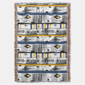 抽象芸術モダン白黒イエローオーナメント幾何学模様 スローブランケット (正面縦)