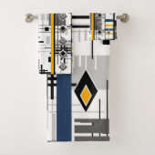 抽象芸術モダン白黒イエローオーナメント幾何学模様 バスタオルセット (インサイチュ)