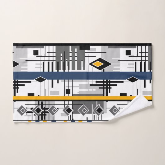 抽象芸術モダン白黒イエローオーナメント幾何学模様 バスタオルセット (ハンドタオル)