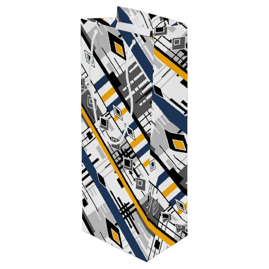 抽象芸術モダン白黒イエローオーナメント幾何学模様 ワインギフトバッグ (裏面アングル)