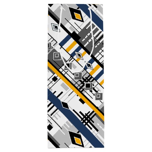 抽象芸術モダン白黒イエローオーナメント幾何学模様 ワインギフトバッグ (裏面)