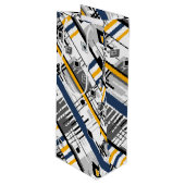 抽象芸術モダン白黒イエローオーナメント幾何学模様 ワインギフトバッグ (正面アングル)