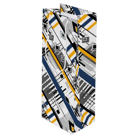 抽象芸術モダン白黒イエローオーナメント幾何学模様 ワインギフトバッグ (正面アングル)