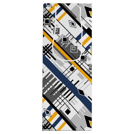 抽象芸術モダン白黒イエローオーナメント幾何学模様 ワインギフトバッグ (正面)