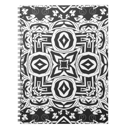 抽象芸術モダン白黒オーナメントデコモザイク ノートブック (正面)