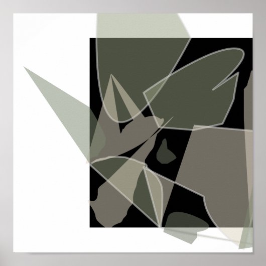 抽象芸術モダン白黒グリーンタンニュートラル ポスター (正面)