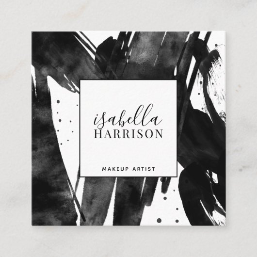 抽象芸術モダン白黒メイクアップアーティスト スクエア名刺 (正面)