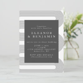 抽象芸術モダン白黒ラインエレガントな結婚式 招待状