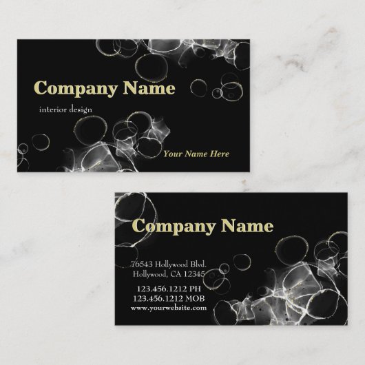 抽象芸術モダン白黒及び金ゴールドアルコールインク 名刺 (正面/裏面)