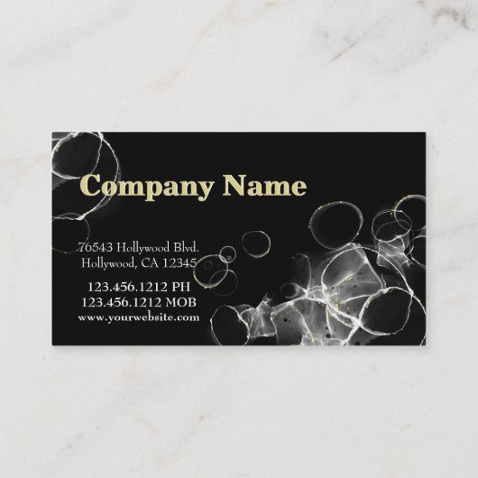 抽象芸術モダン白黒及び金ゴールドアルコールインク 名刺 (裏面)
