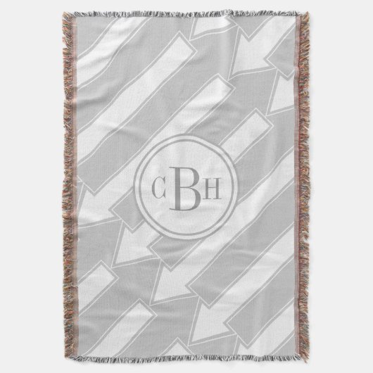 抽象芸術モダン矢印グレーモノグラムパターン スローブランケット (正面縦)