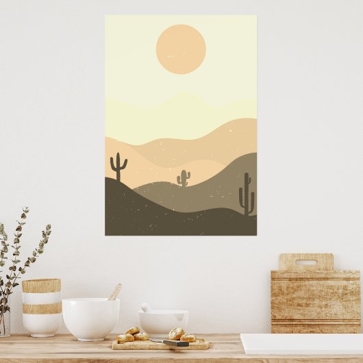 抽象芸術モダン砂漠 ポスター (キッチン)