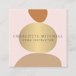 抽象芸術モダン禅ストーンズ金ゴールドとピンクロゴヨガ スクエア名刺