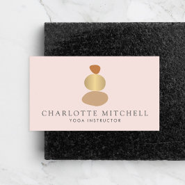 抽象芸術モダン禅ストーンズ金ゴールドとピンクロゴヨガ 名刺