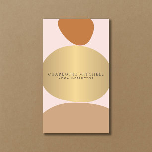 抽象芸術モダン禅ストーンズ金ゴールドとピンクロゴヨガ 名刺