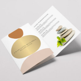 抽象芸術モダン禅ストーンズ金ゴールドウェルネスパンフレット 三つ折りカード