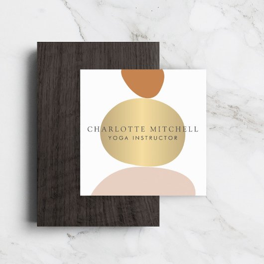 抽象芸術モダン禅ストーンズ金ゴールドロゴヨガ、マッサージ スクエア名刺