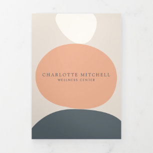 抽象芸術モダン禅ストーンピーチ/ブルーパンフレット 三つ折りカード