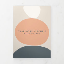 抽象芸術モダン禅ストーンピーチ/ブルーパンフレット 三つ折りカード