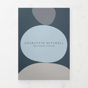 抽象芸術モダン禅ストーンブルーウェルネスパンフレット 三つ折りカード