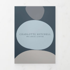 抽象芸術モダン禅ストーンブルーウェルネスパンフレット 三つ折りカード