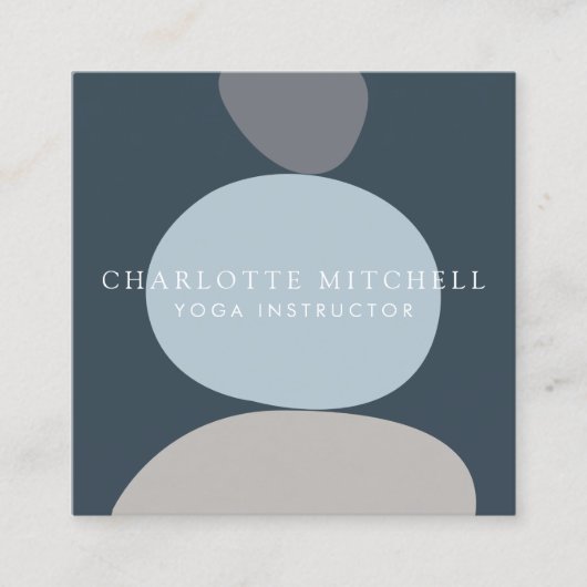 抽象芸術モダン禅ストーンブルーロゴヨガ,マッサージ スクエア名刺 (正面)
