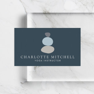 抽象芸術モダン禅ストーンブルーロゴヨガ，マッサージ 名刺