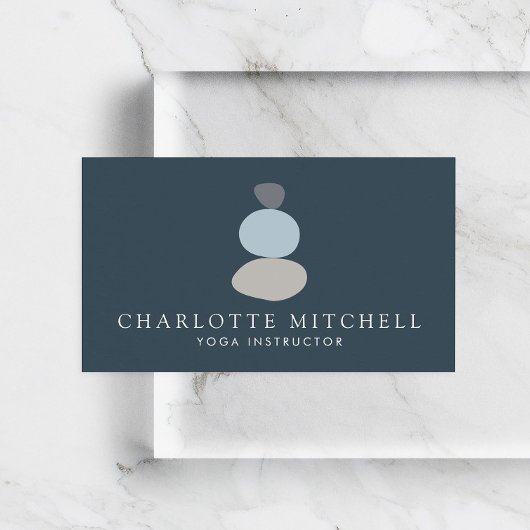 抽象芸術モダン禅ストーンブルーロゴヨガ，マッサージ 名刺