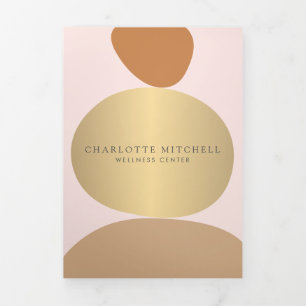 抽象芸術モダン禅石ピンクウェルネスパンフレット 三つ折りカード