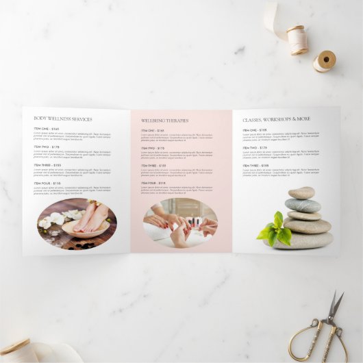 抽象芸術モダン禅石ピンクウェルネスパンフレット 三つ折りカード (内部)