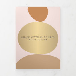 抽象芸術モダン禅石ピンクウェルネスパンフレット 三つ折りカード