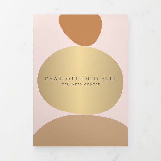 抽象芸術モダン禅石ピンクウェルネスパンフレット 三つ折りカード (カバー)