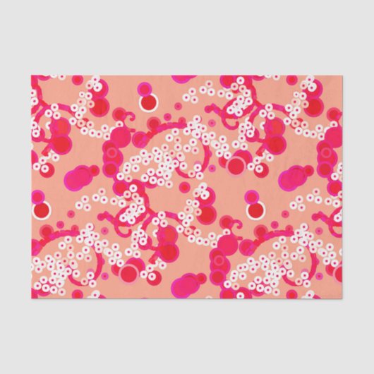 抽象芸術モダン紙吹雪プリント、サンゴ及び明るい赤紫色 薄葉紙 (正面)