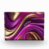 抽象芸術モダン紫ピンクと金ゴールド- フォトブロック (正面)