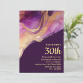 抽象芸術モダン紫ピンクと金ゴールド- 招待状 (スタンド正面)
