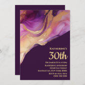 抽象芸術モダン紫ピンクと金ゴールド- 招待状 (正面/裏面)