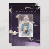 抽象芸術モダン紫色の水カラーの金箔フレーク シーズンカード (正面/裏面)