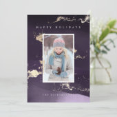 抽象芸術モダン紫色の水カラーの金箔フレーク シーズンカード (スタンド正面)