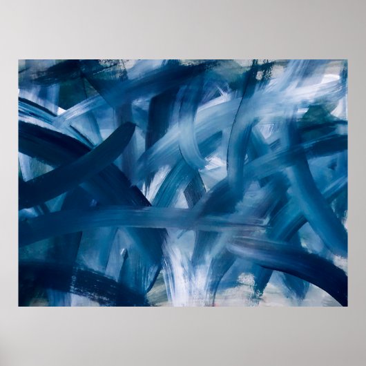 抽象芸術モダン絵画の風景。ブルーナイトアート ポスター (正面)
