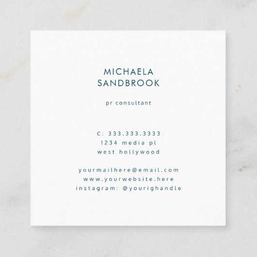 抽象芸術モダン絵画ティール(緑がかった色)ターコイズ スクエア名刺 (裏面)