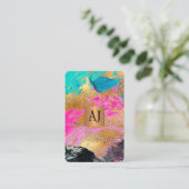 抽象芸術モダン絵画銅金ゴールドモノグラム 名刺 (スタンド正面)