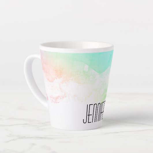 抽象芸術モダン緑と青の水色の渦巻き カフェラテマグ (左アングル)