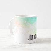 抽象芸術モダン緑と青の水色の渦巻き コーヒーマグカップ (正面左)