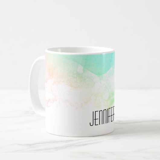 抽象芸術モダン緑と青の水色の渦巻き コーヒーマグカップ (正面左)