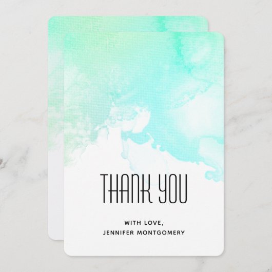 抽象芸術モダン緑と青の水色の渦巻き サンキューカード (正面/裏面)